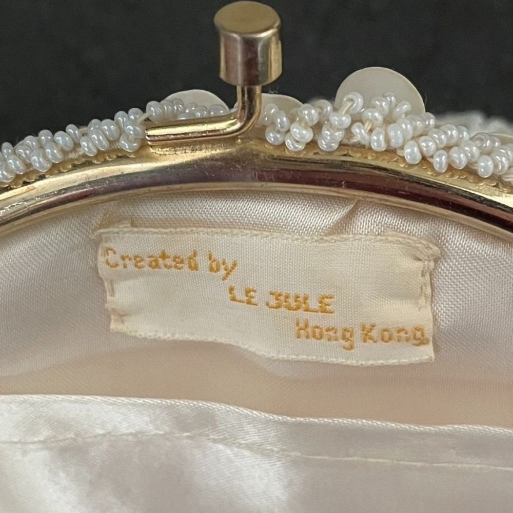 Antique white beaded sequin & pearl evening purse Le Jule - Picture 5 of 16